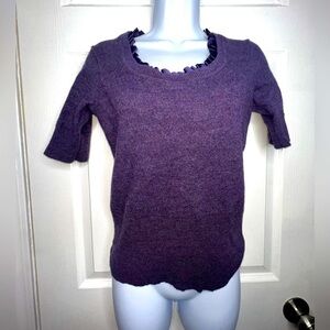 Tweeds Women’s Small 100% Italian Merino Wool Ruffle Collar Purple Sweater Top S